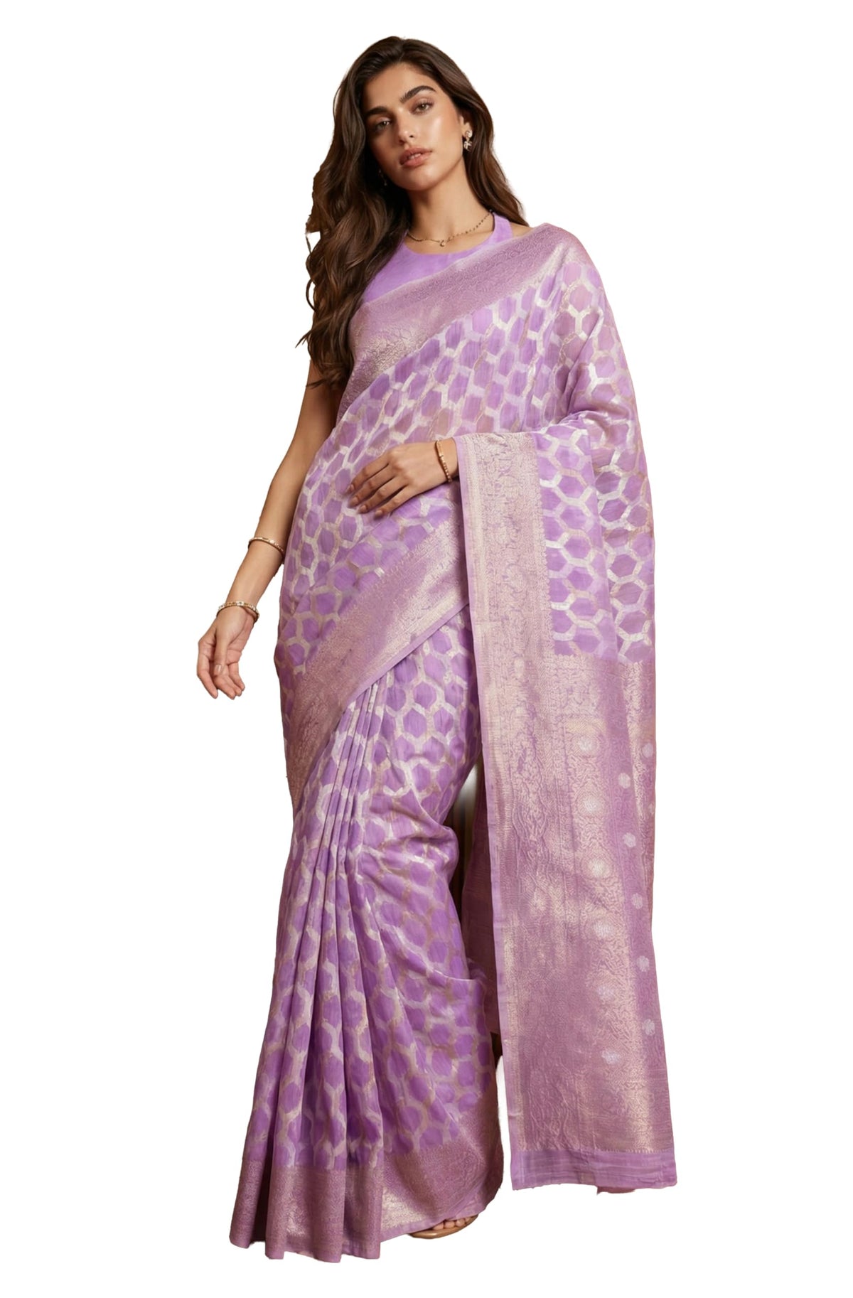 Vasthrlay Lavender Jacquard Traditional Saree for festive ethnic occasions