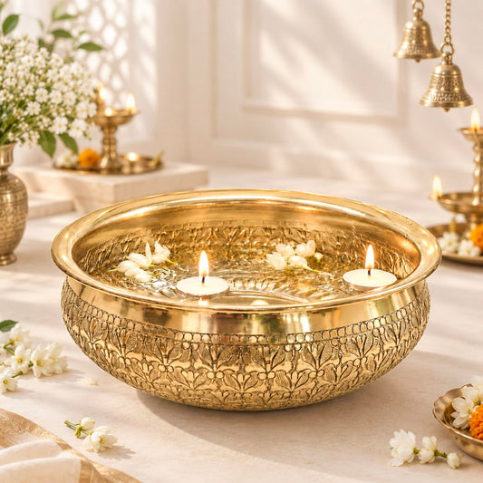 Behoma Classic Golden Metal Chitai Design Urli 10 Inch 1000 ml