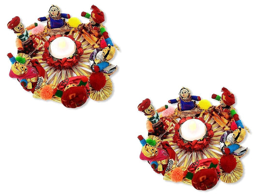 Jeevan Handicraft Rajasthani Chopal Puppet Tealight Diya Pack of 2