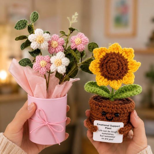 Crochet Flower Bouquet & Emotional Support Sunflower Combo - image 1