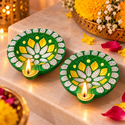 DIVAYANSHI 3 Inch Hand Painted Terracotta Clay Mitti Diya