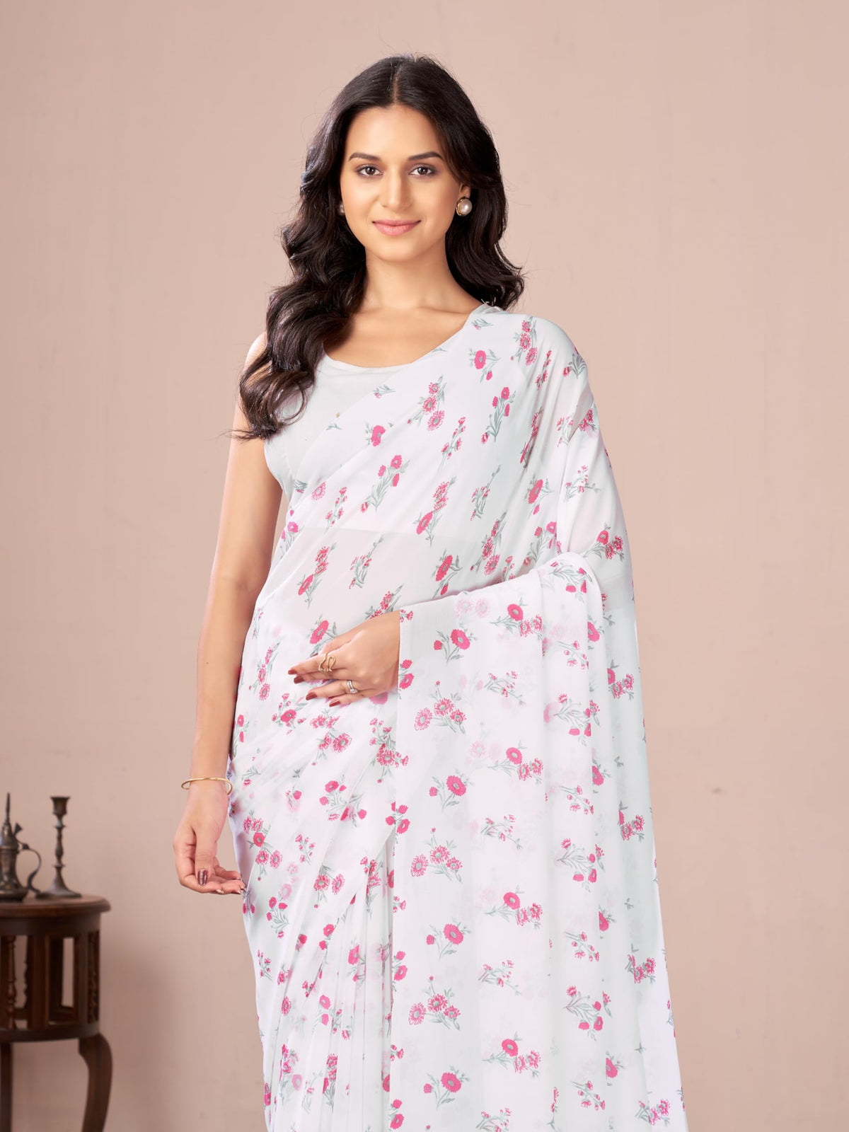 Vasthrlay Georgette Blue Saree with decorative printed design