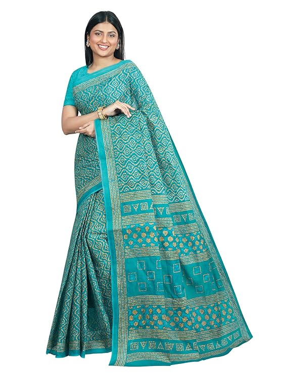 RANI SAAHIBA Women's Pure Cotton Printed Saree With Blouse Piece