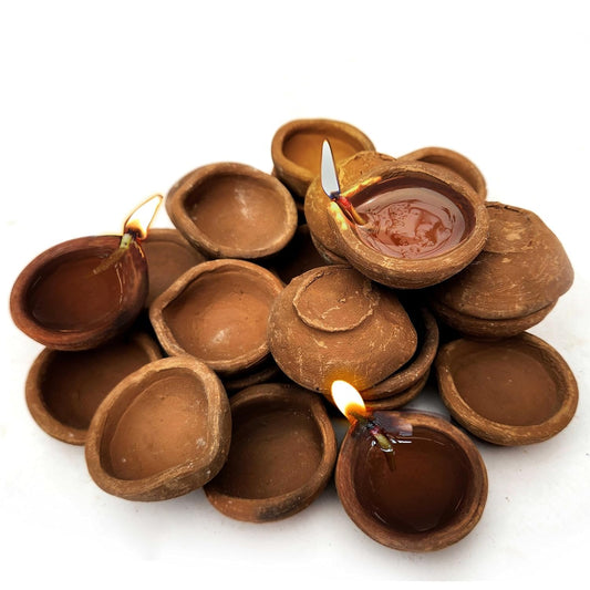 Pure Source India Natural Small Clay Mitti Diya Earthen Oil Lamp for Pooja