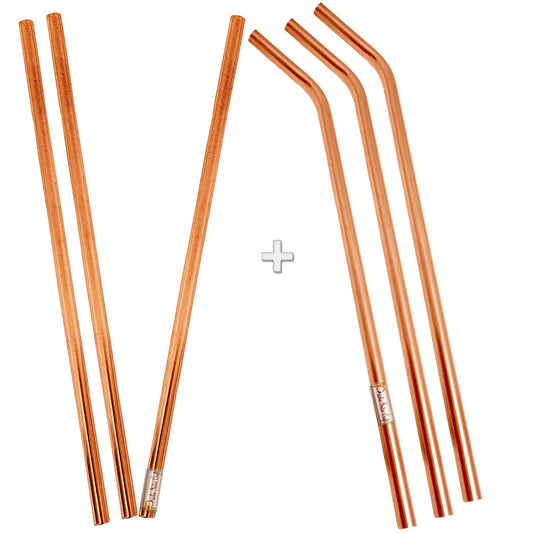 Prisha India Craft Copper Drinking Straws Bent and Straight Mixed Set 8 Inch