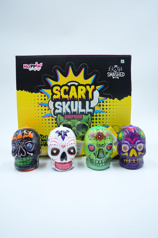 Hoppin Skull Surprise Candy Toy Set of 4 with Candies and Mini Toys Halloween Party Favours