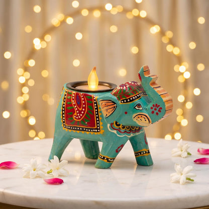 Jeevan Handicraft Wooden Elephant Tealight Candle Holder