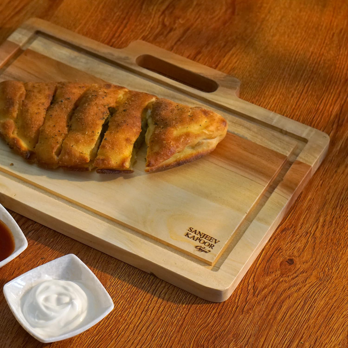 Sanjeev Kapoor Neem Wood Rectangle Serving Platter with Handle
