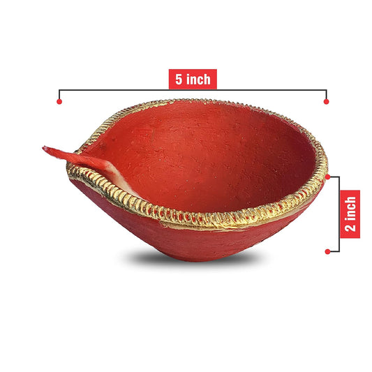 Pure Source India Handmade Big Red Clay Diya Set of 2 for Laxmi Poojan