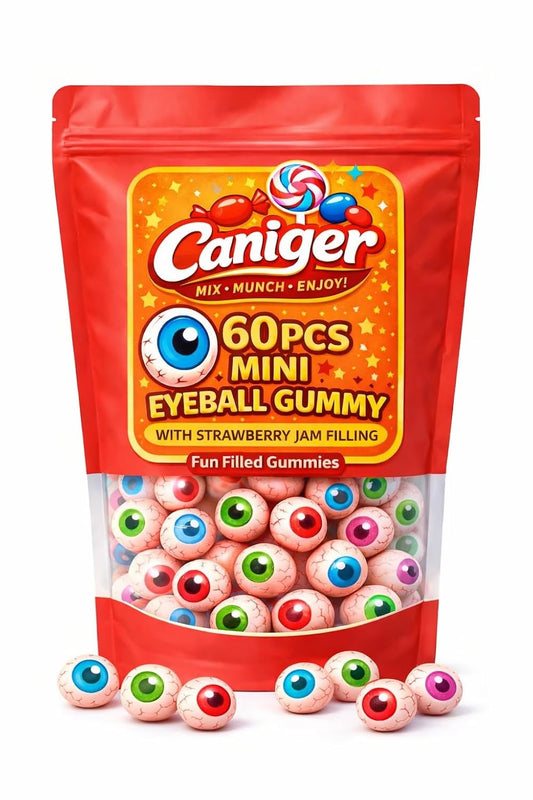 Caniger Mini Eyeball Gummy Candy 60 Pieces Strawberry Jam Filled 180 g