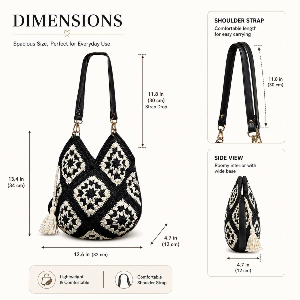 Black & White Crochet Tote Bag - image 4