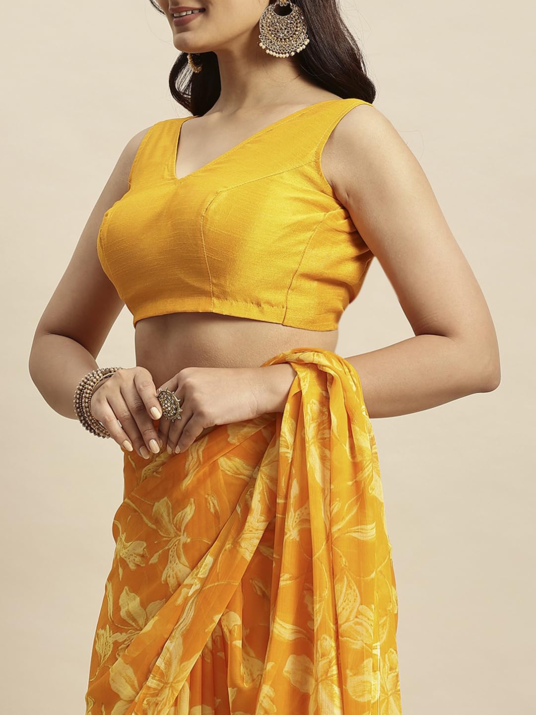 Vasthrlay Printed Saree in Rani with refined chiffon ethnic appeal