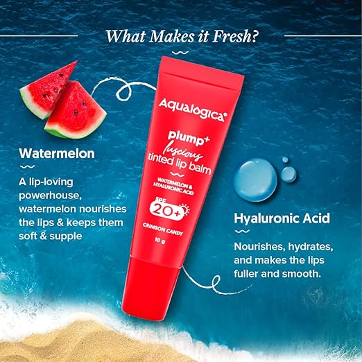 Aqualogica Crimson Candy Plump+ Luscious Tinted Lip Balm 10 g | Pack of 6
