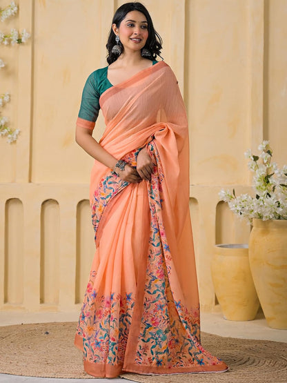 Vasthrlay Printed saree design in Peach traditional style