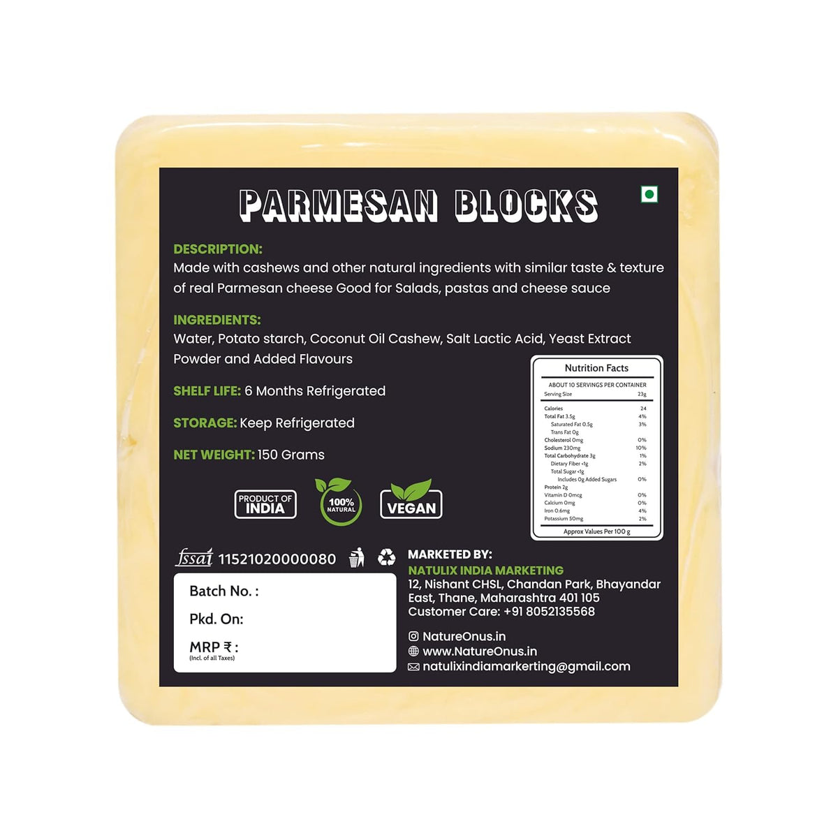 NATUREONUS Vegan Parmesan Cheese Block