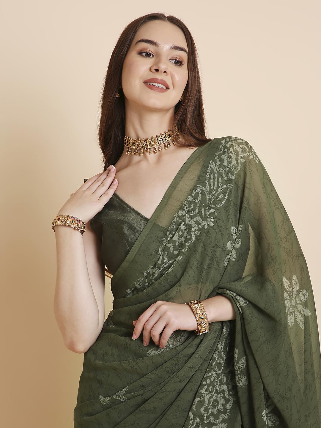 Vasthrlay Printed Saree in Turquoise with refined georgette ethnic appeal