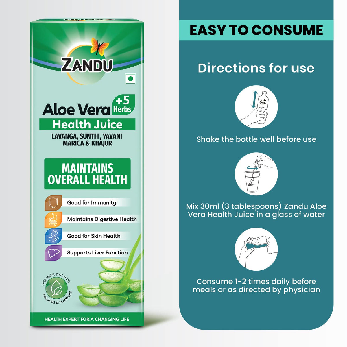 zandu aloe vera and 5 herbs health juice