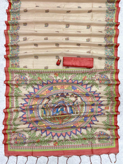 Vasthrlay Classic Tussar Madhubani Saree for festive ethnic occasions