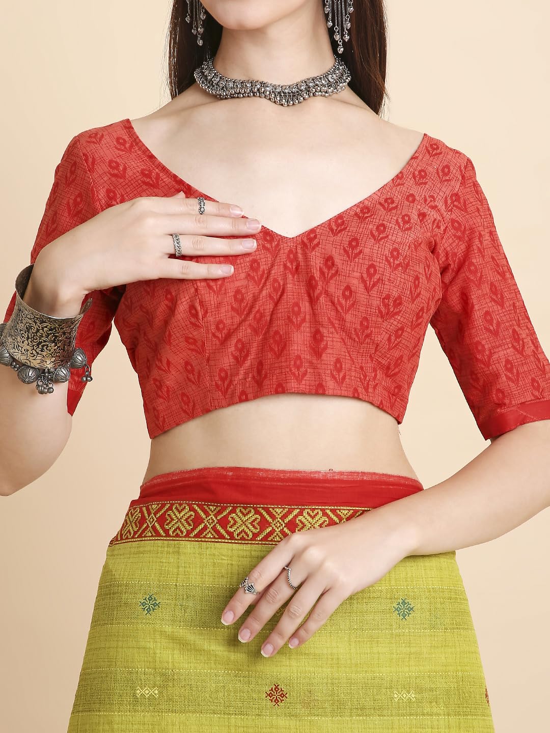 Vasthrlay Printed Saree in Brown with refined cotton ethnic appeal