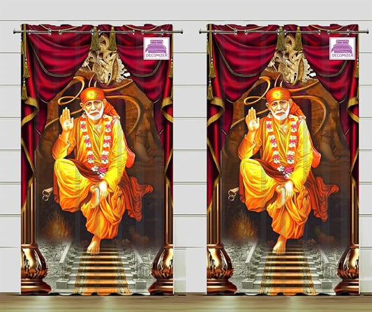 Polyester 3D God Digital Printed Home Furnishing Polyresin Floral Curtains for Home Mandir, Pooja Room |