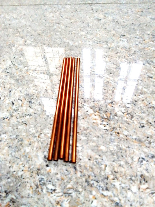 KK Handicraft Pure Copper Straight Drinking Straws Set of 5 with Wooden Box
