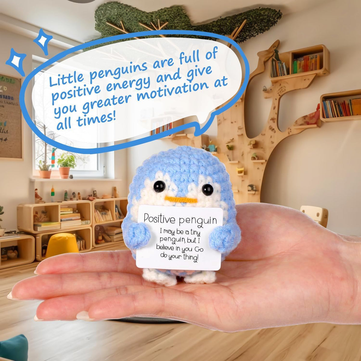 Handmade Crochet Penguin Toys Desk Decor with Positive Message Card - image 3