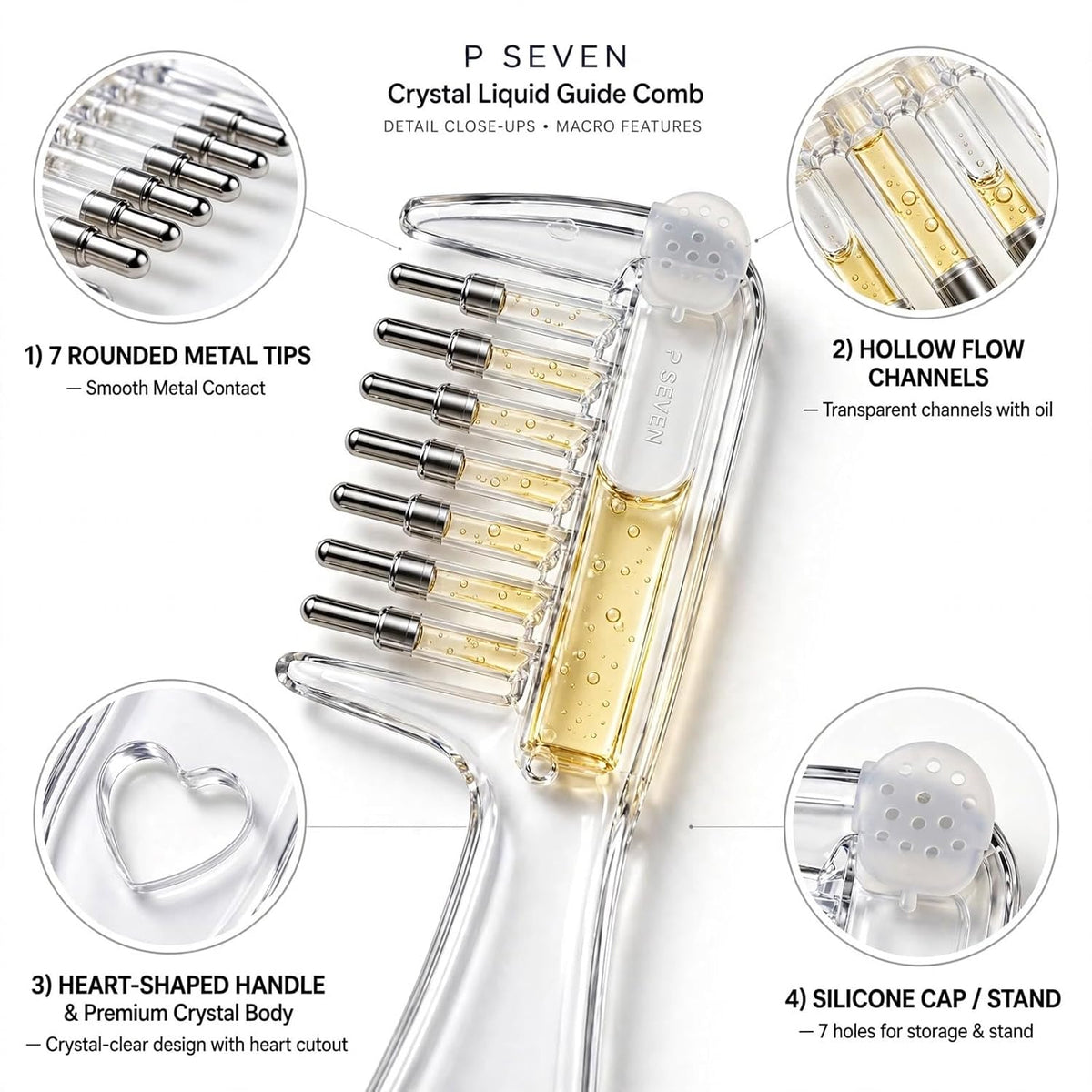 P Seven Hair Oil Applicator Comb with Storage Base