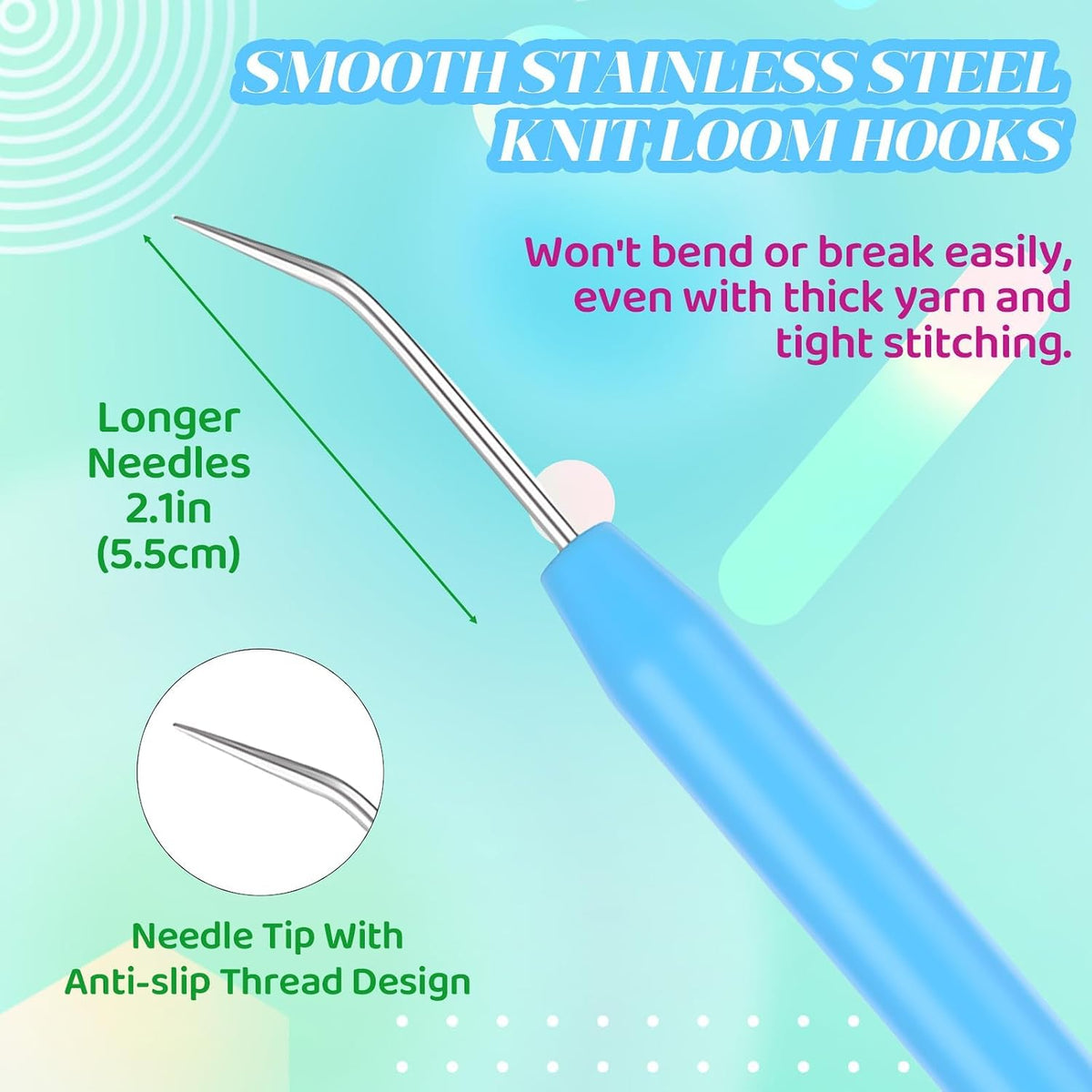 3 Pack Knitting Loom Hooks Pick Tool & Crochet Needle Hook with 2-Size's Large Eye - image 3