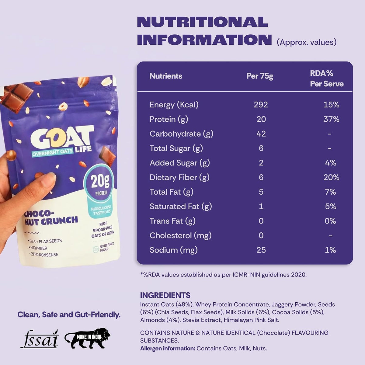 GOAT Life High Protein Overnight Oats Choco Nut Crunch 75g