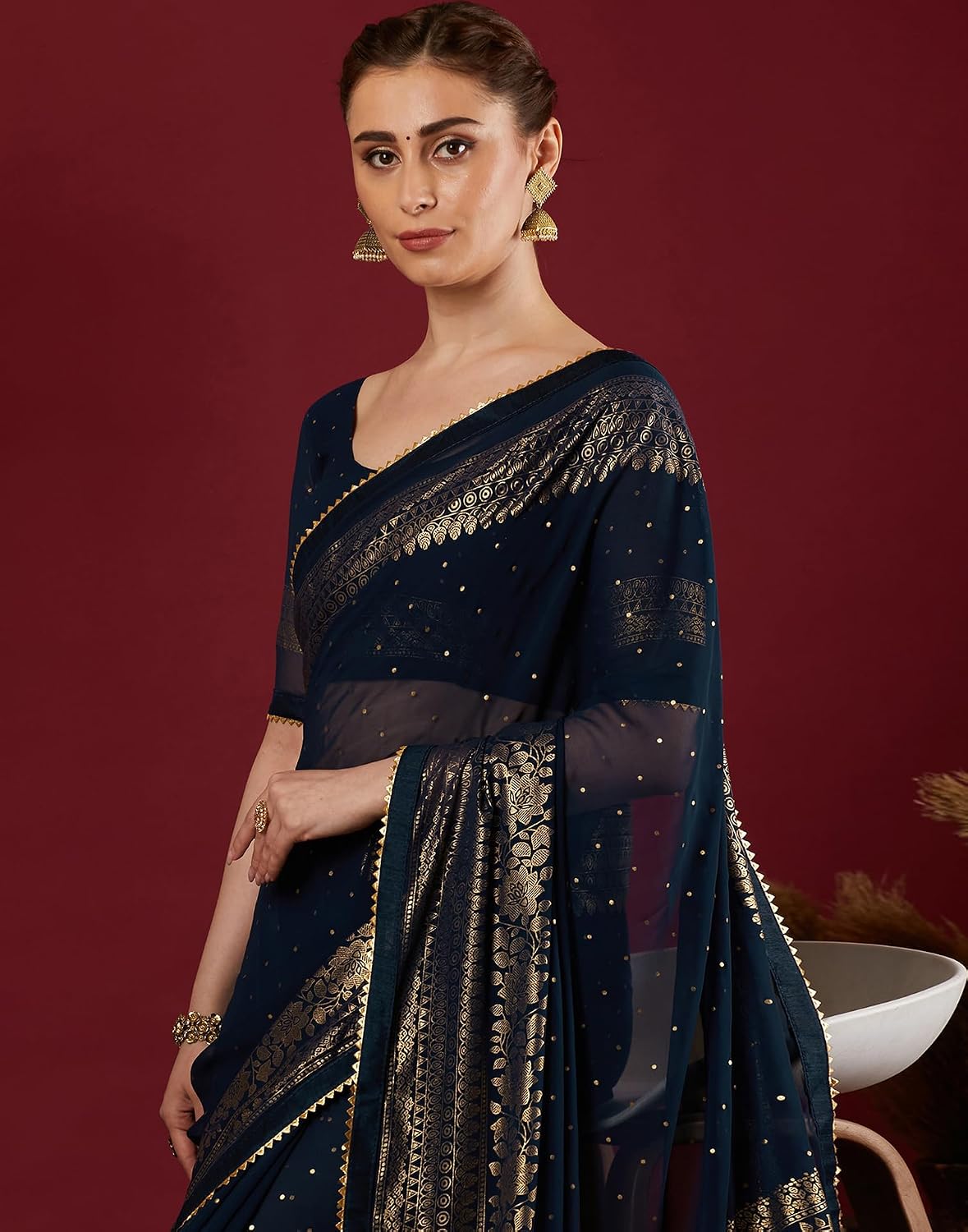 Vasthrlay Printed saree design in Maroon traditional style