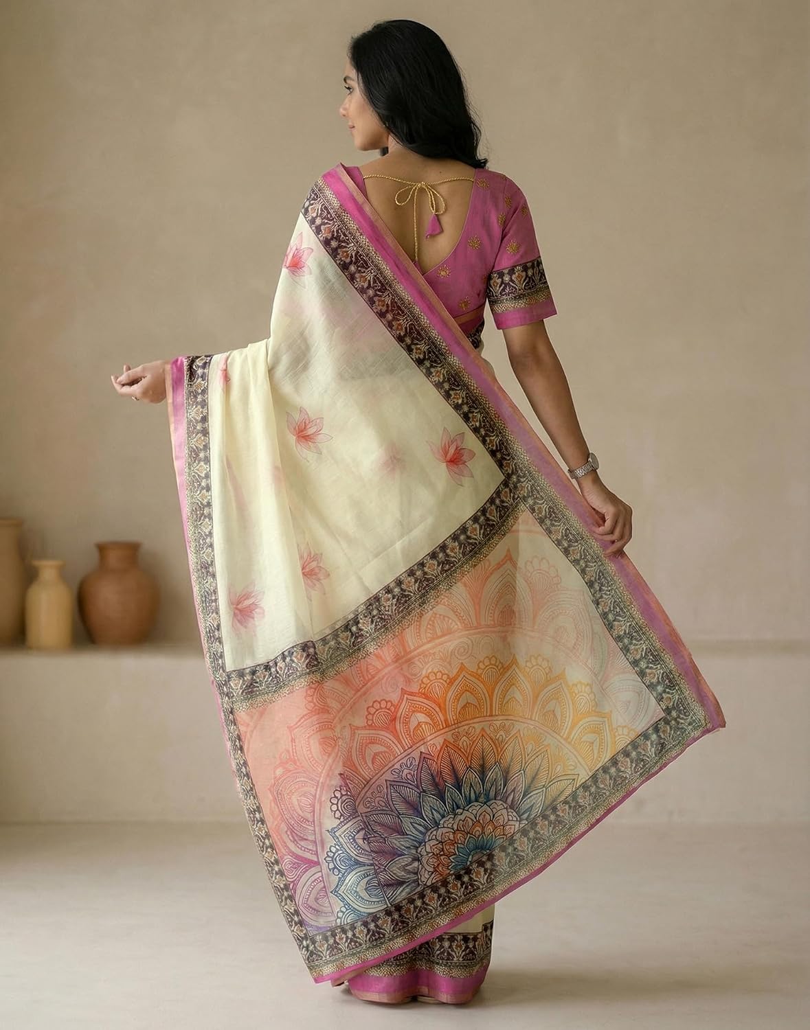 Vasthrlay Printed saree design in Peach traditional style