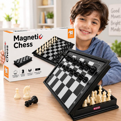Storio Magnetic Chess Board Set with Folding Travel Storage Case