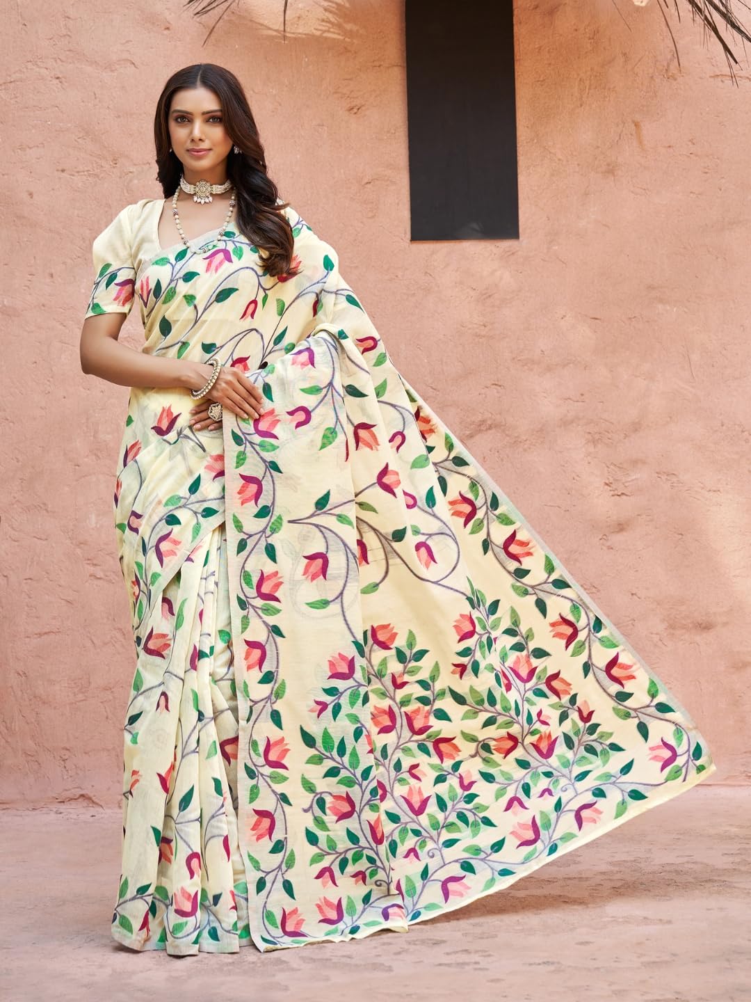 Vasthrlay Cotton Classic Saree with decorative woven design