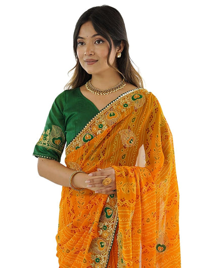 Vasthrlay Georgette Embroidery Yellow Saree With Unstitched Blouse Piece