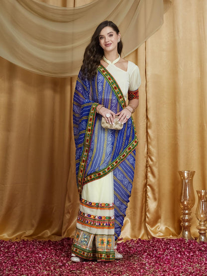 Vasthrlay Bandhani Classic Saree with decorative embroidery design