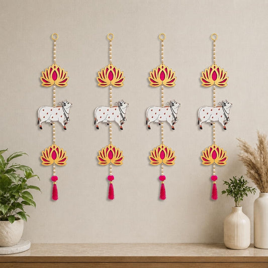 Jeevan Handicraft Pichwai Cow Bead Lotus Hanging Pack of 4