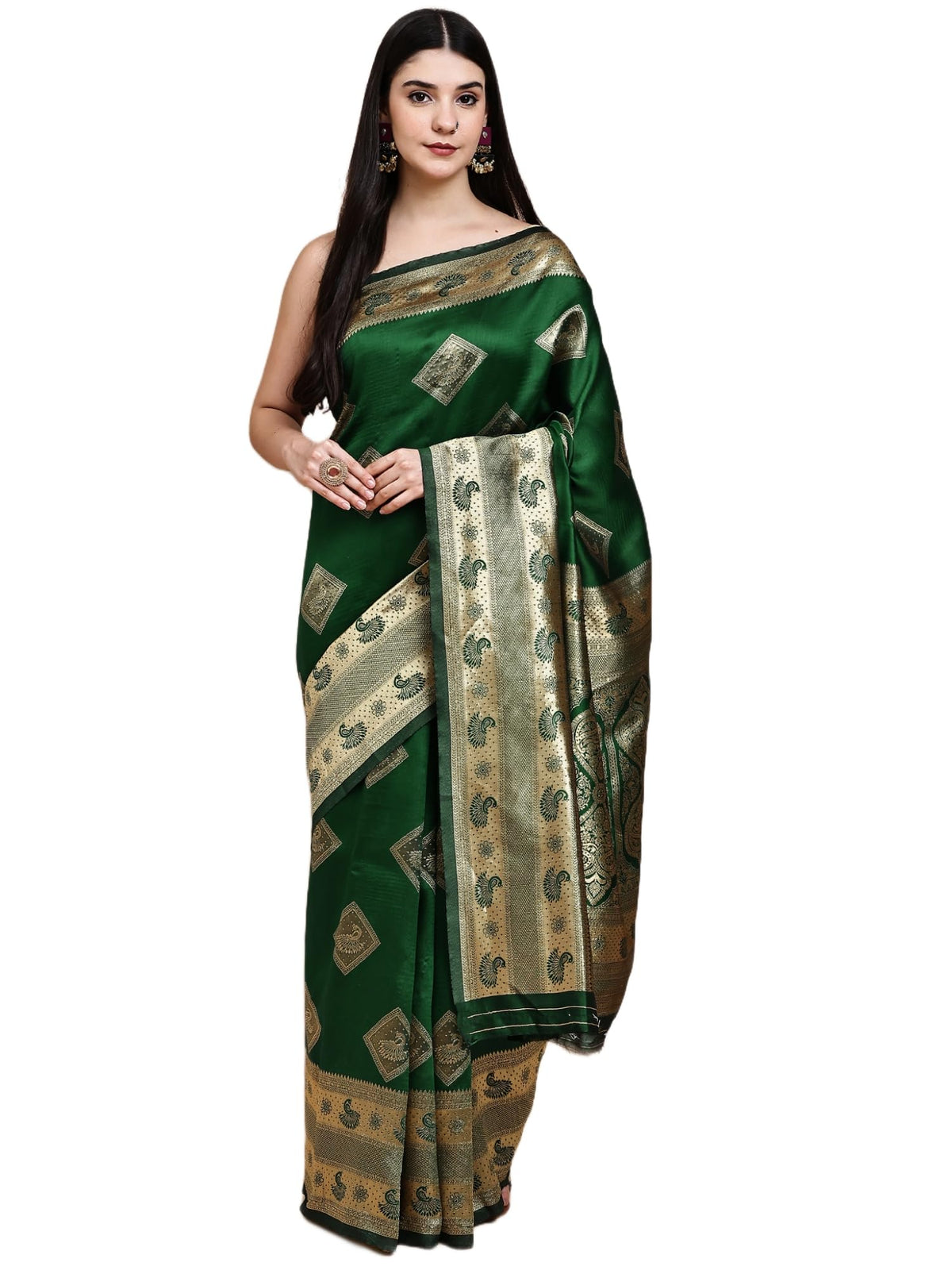 Vasthrlay Green Silk Traditional Saree for festive ethnic occasions