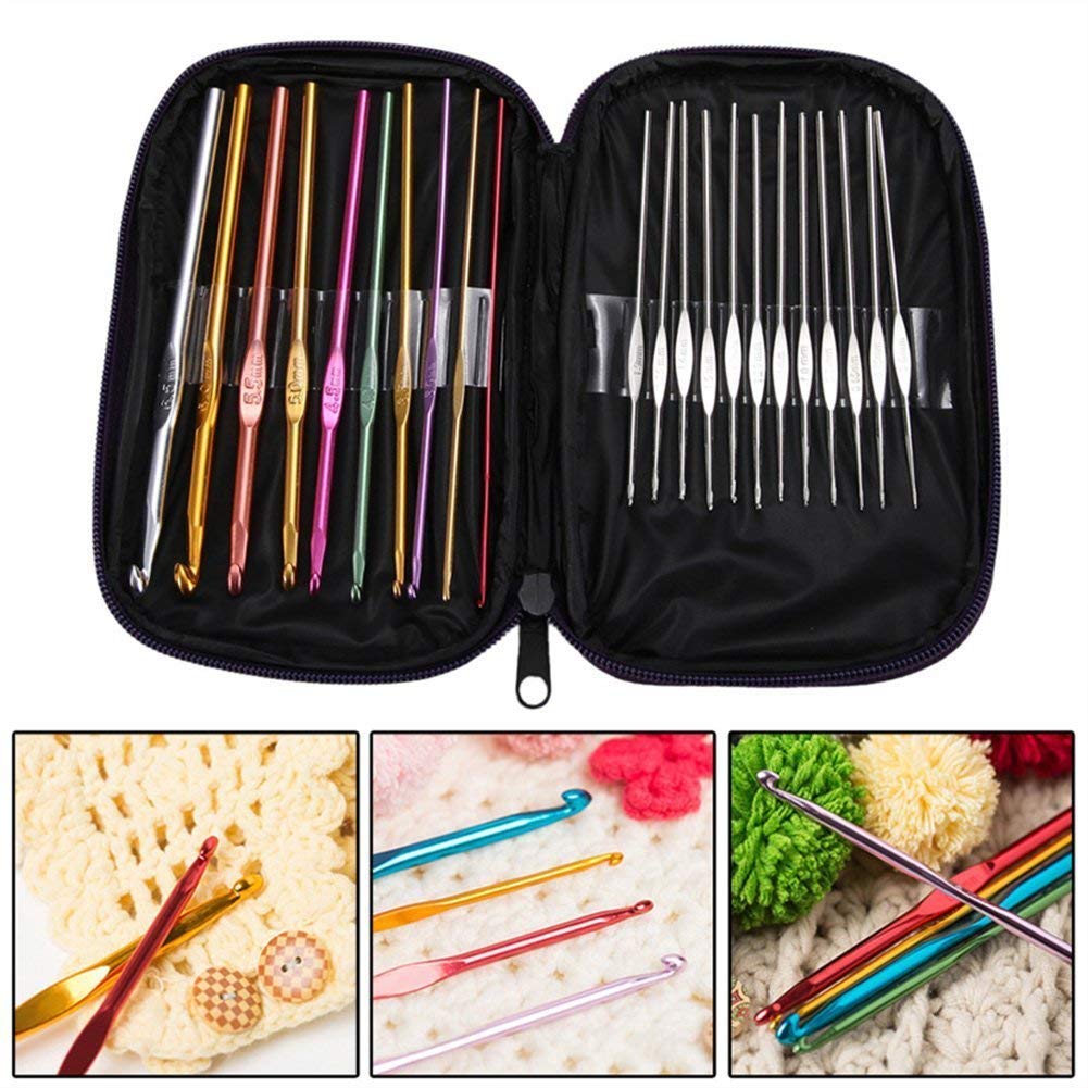 22 Pcs Aluminium Crochet Hooks Knitting Needles Set with Case (Multicolour) - image 2