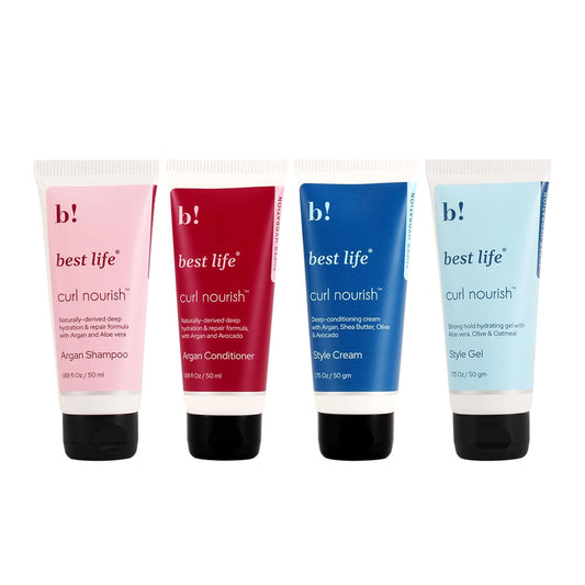 Best Life Curl Nourish Wash & Style Travel Kit - Shampoo, Conditioner, Cream & Gel