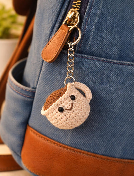 Crochet Coffee Mug Keychain, Handmade Cute Amigurumi Bag Charm with Metal Chain - image 1