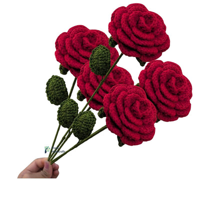 Handicrafts Handmade Crochet Red Roses Bouquet