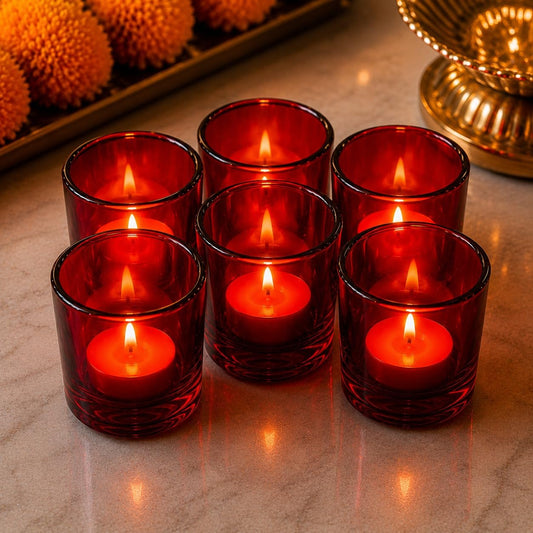 Pure Source India Red Glass Votive Tealight Candle Holders Pack of 6