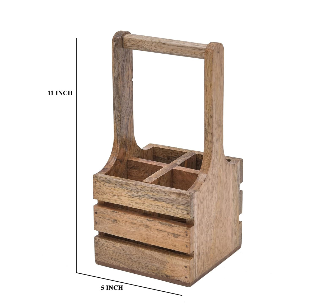 Sanjeev Kapoor Mango Wood Cutlery Organizer Stand with Handle 4 Compartment