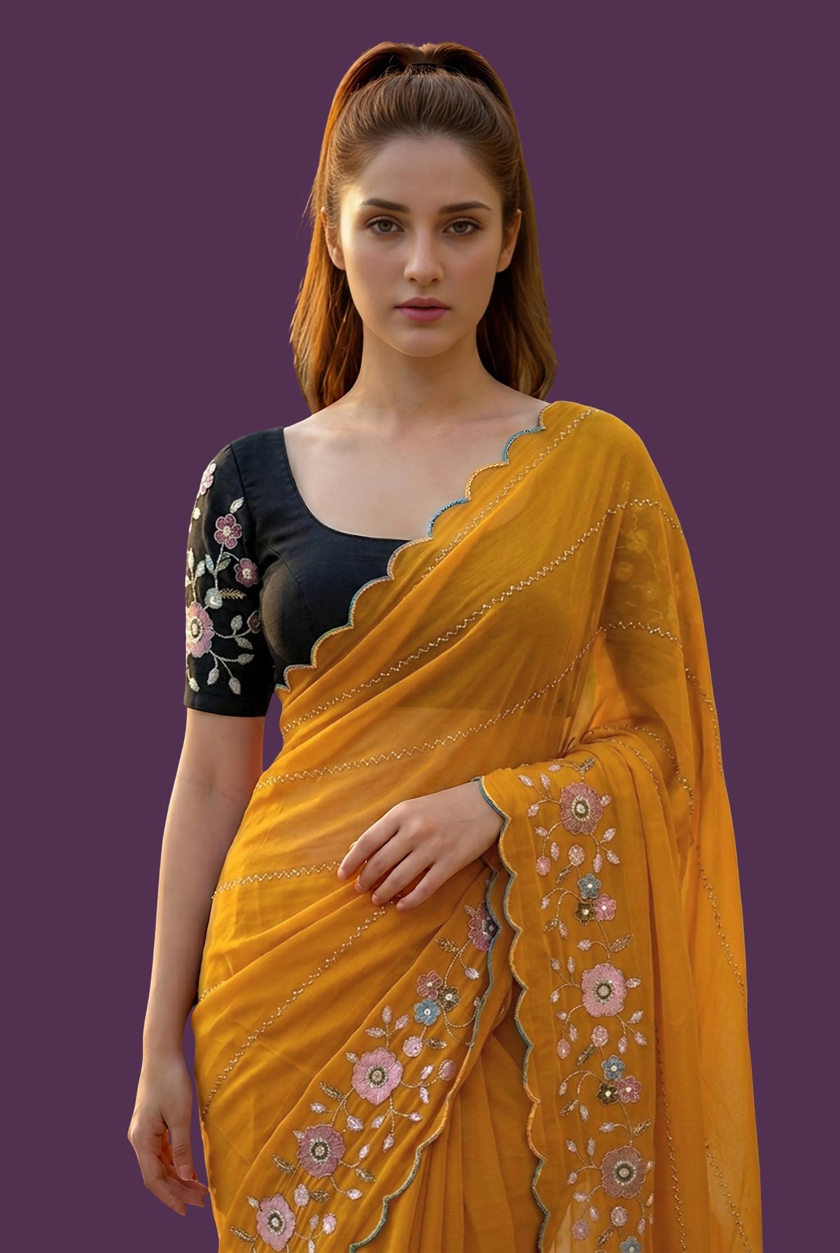 Vasthrlay Yellow Traditional Saree for wedding and party wear styling