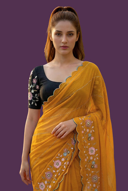 Vasthrlay Yellow Traditional Saree for wedding and party wear styling