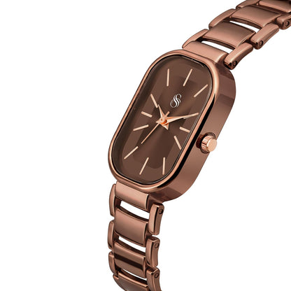 Shocknshop Elegant Rectangular Ladies Rose Gold Analog Metal Strap Solid Link Strap Watch for Woman -WCH176