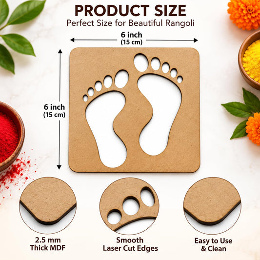 Ravixon Gifts Wooden Rangoli Stencil Laxmi Charan Footprints 6 Inch