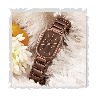Shocknshop Elegant Rectangular Ladies Rose Gold Analog Metal Strap Solid Link Strap Watch for Woman -WCH176