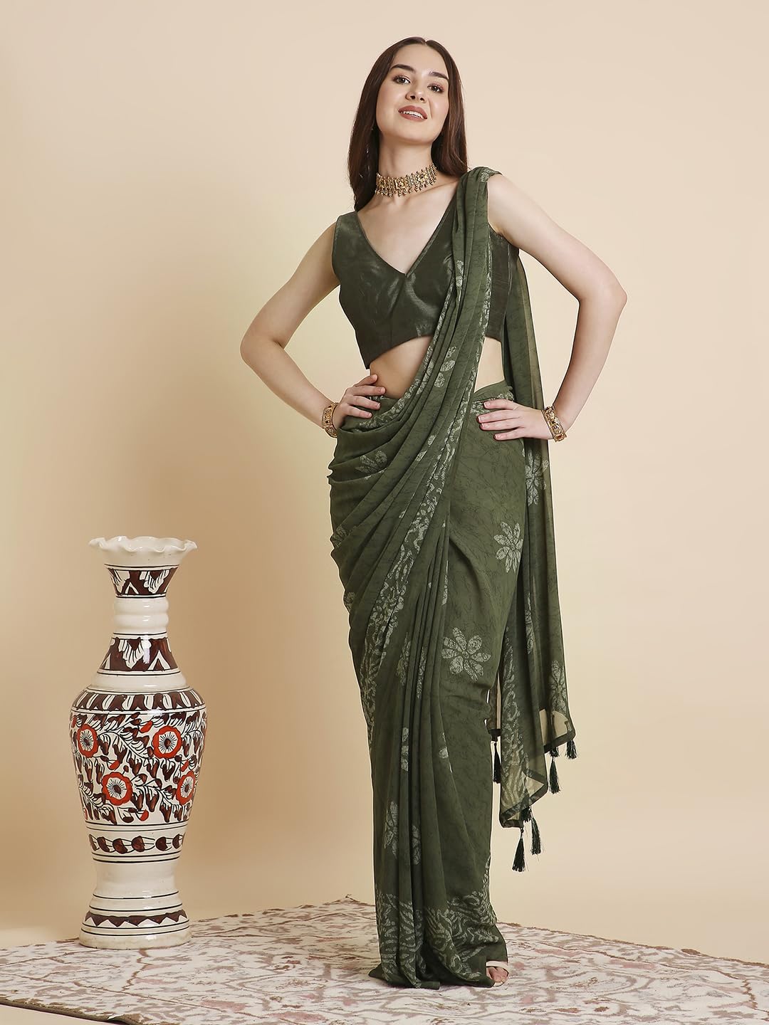 Vasthrlay Georgette Turquoise Saree with decorative printed design