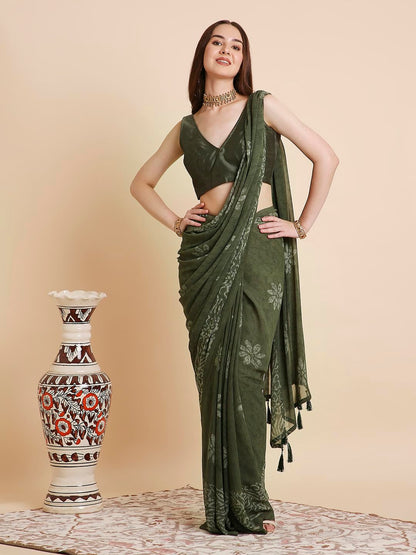Vasthrlay Georgette Turquoise Saree with decorative printed design